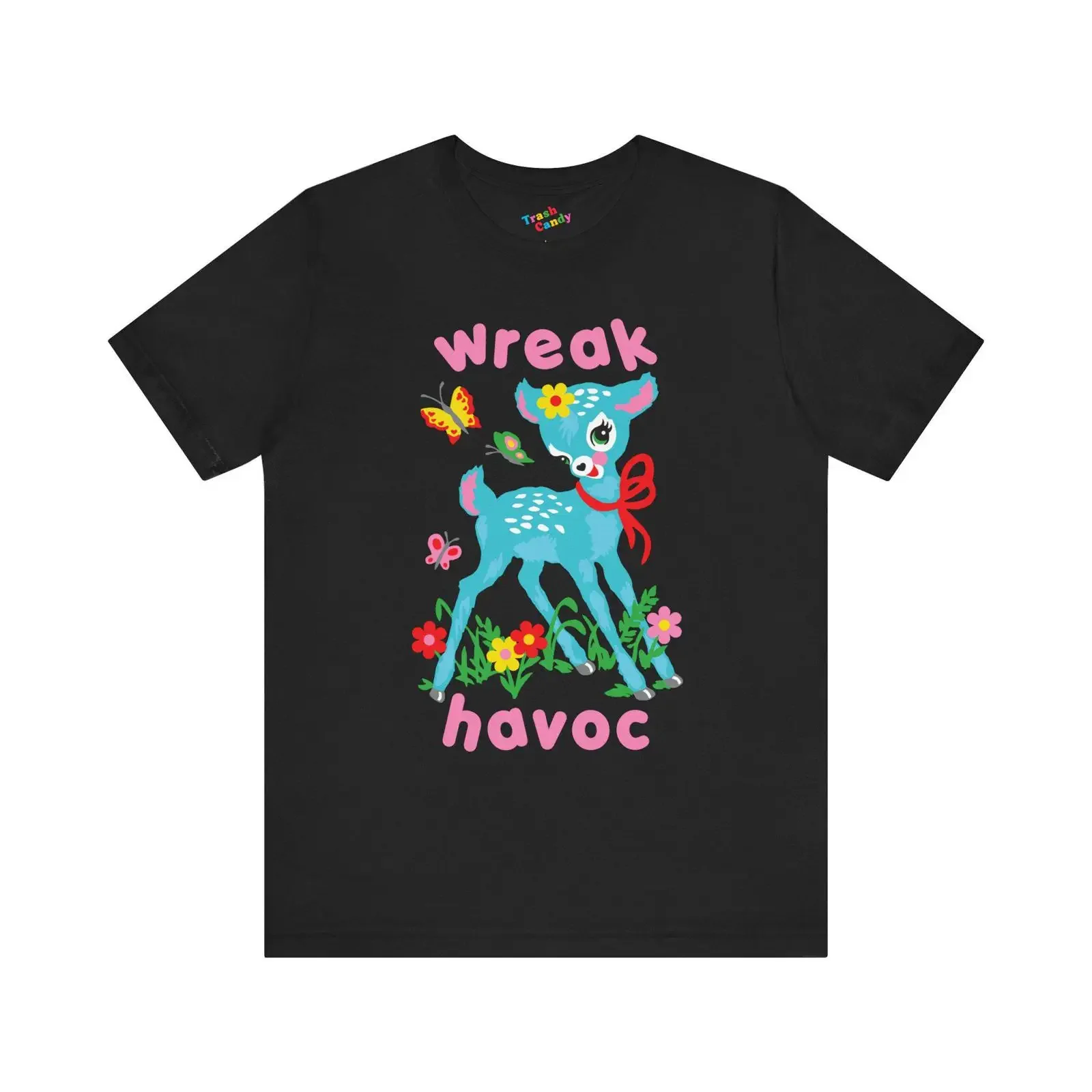 Cute Retro Deer Wreak Havoc T Shirt vintage Washed designer clothes Stylish Unisex Top For Everyday Wear graphic Casual