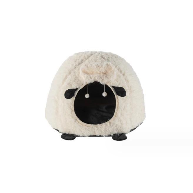 2023 New Lamb Shape Cave Cat Bed Winter Warm Enclosed Semi-Closed Round Cat Beds