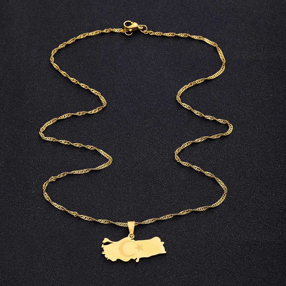 Mode Türkiye Cumhuriyeti Karte Flagge Anhänger Halskette Edelstahl Männer Frauen Karten Schmuck Geschenk – Detail 12