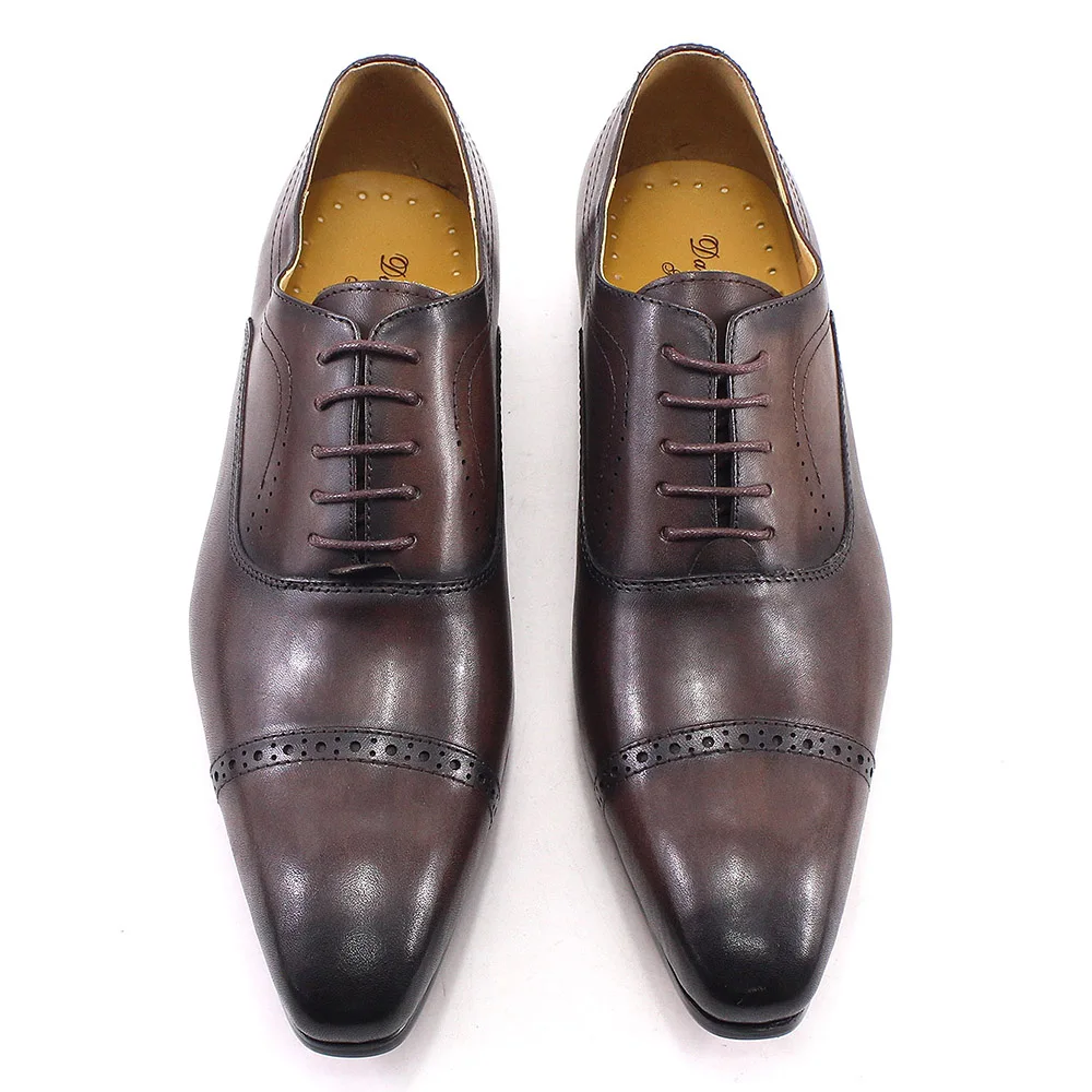 Echtes Leder Oxford Kleid Schuhe Männer Lace Up Cap Toe Büro Hochzeit Schuhe Schwarz Braun Brogue Spitz Oxfords Formelle Schuhe Männer