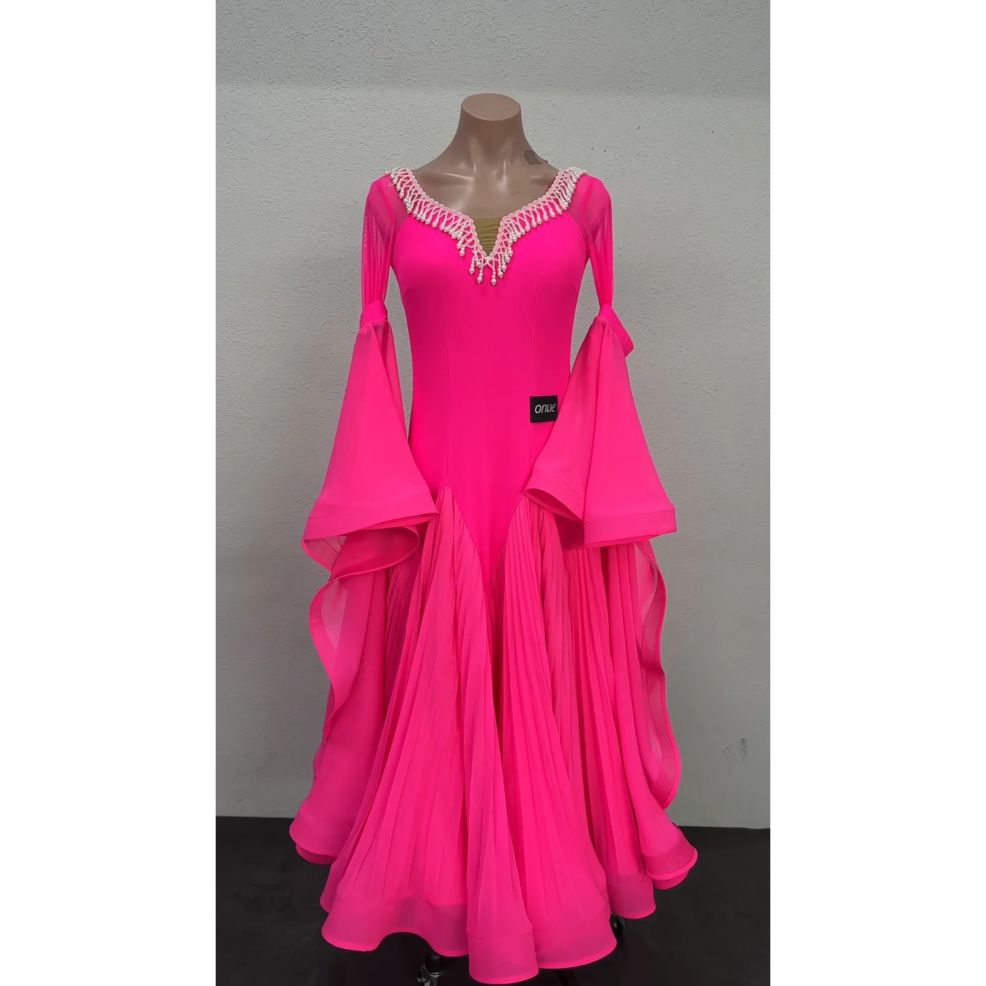 Fluorescent Pink Ballroom Dance Competition Dress Women Prom Evening Party Luxury Waltz Dance Dress Performance Clothes BL16671