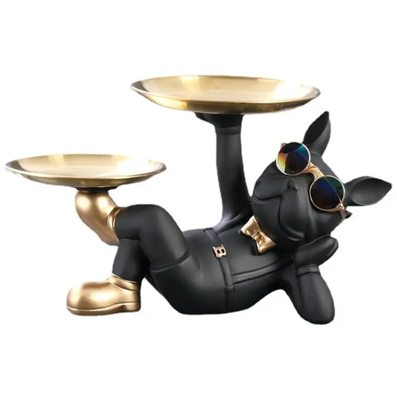 SHGO-Jewelry Tray Nordic Resin Bulldog Animal Statue Dog Statue Key Holder Storage Home Decoration