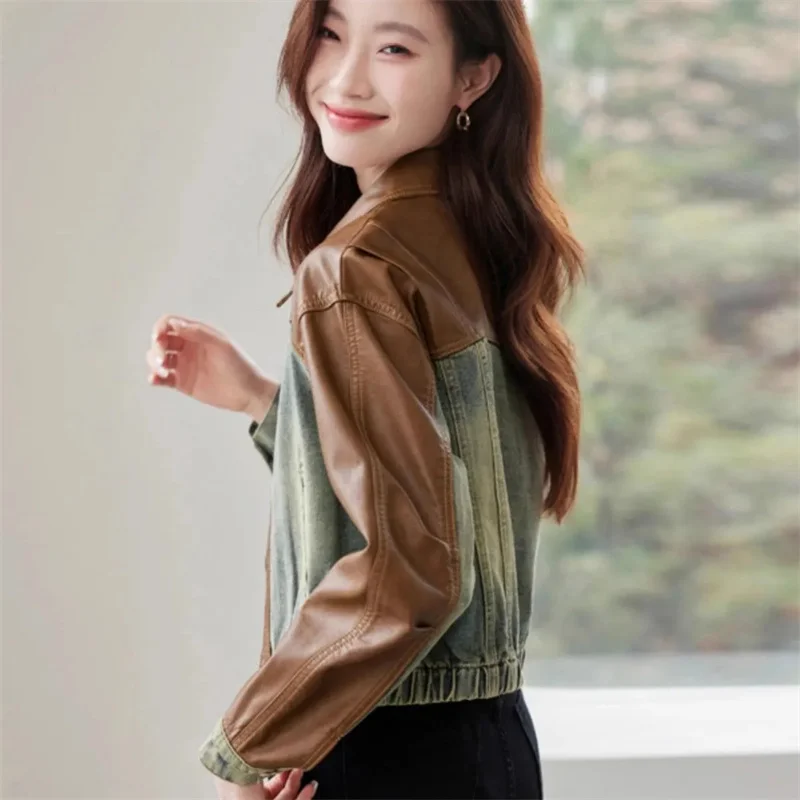 

Hong Kong Style Spliced Denim Jacket 2025 Spring Autumn New Design Sense Niche Coat top Small and Short Style Popular this Year