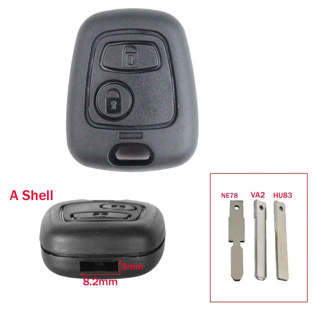 2 Knoppen Autosleutelzakje Case Shell Behuizing voor Peugeot 206 207 306 307 408 607 107 voor Citroen C1 C2 C3 C4 Xsara Picasso Saxo - afbeelding 1