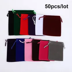 50pcs/Lot Black Velvet Bags Drawstring Pouches For Wedding Party Gift Packaging Bag 10x15 12x15 13x18 15x20 cm Custom Logo