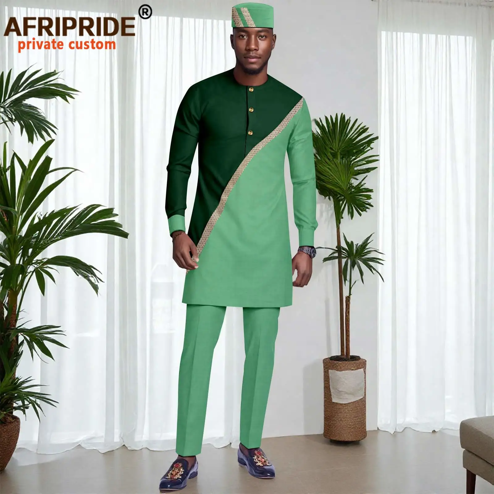 African Traditional Clothes for Men Embroidery Full Sleeve Shirts Pants and Hats 3 Pieces Set Dashiki Outfits Wedding 2516039
