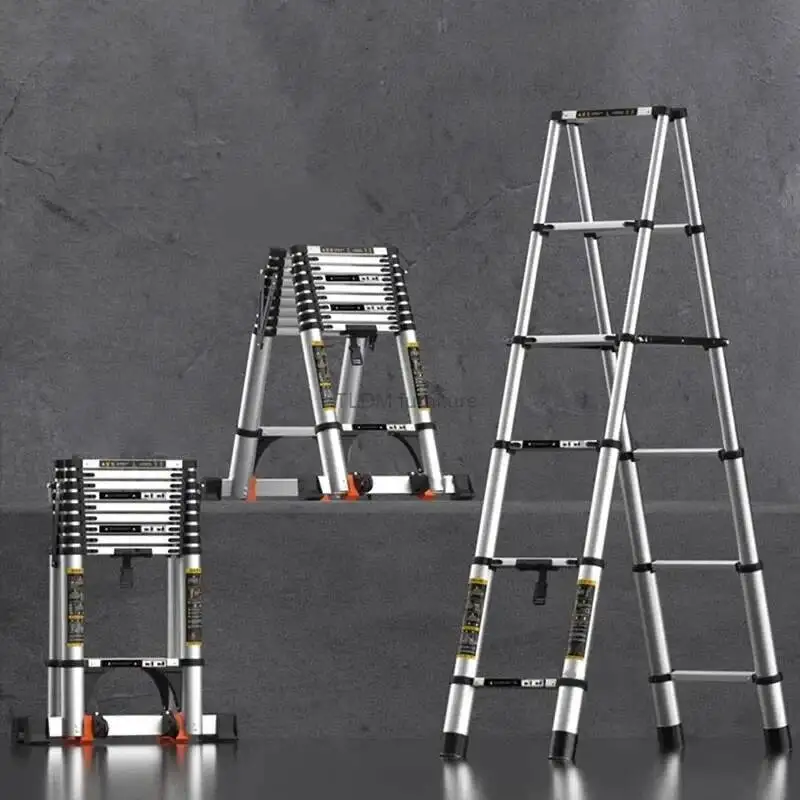 

Portable Home Straight Kitchen Telescopic Ladder Ladder Aluminum Alloy Step Folding Stools Ladder Multi-functional Engineering