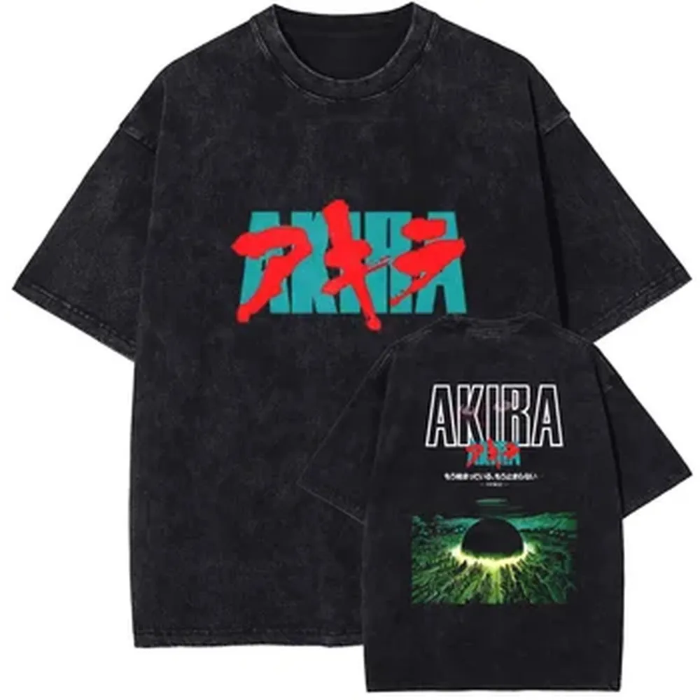 Men 2025 T-Shirt Manga Akira T-shirt Short Sleeve Cotton Tees Anime Graphic Print T-shirt Vintage Washed Oversized Streetwear