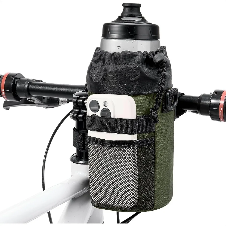 

Bike Water Bottle Holder Insulated Bicycle Cup Holder with Shoulder Strap Bike Drink Holder with Phone Storage for Adult Handle