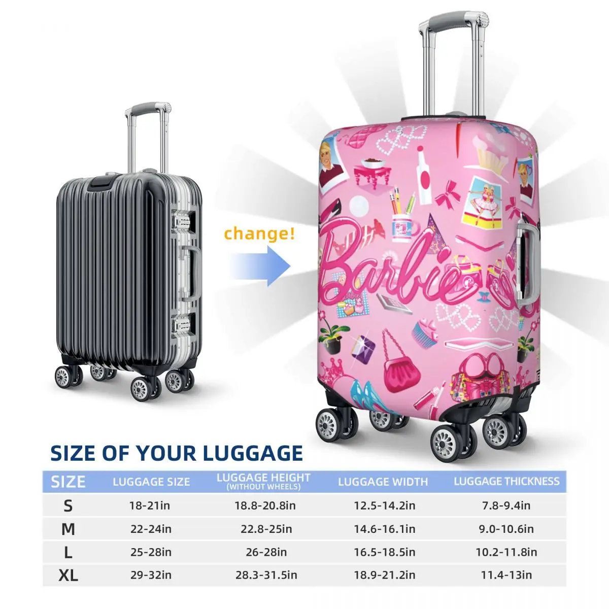 Juste de bagage Barbie personnalisée, housses de protection de valise, trempées, mode, 18-32"