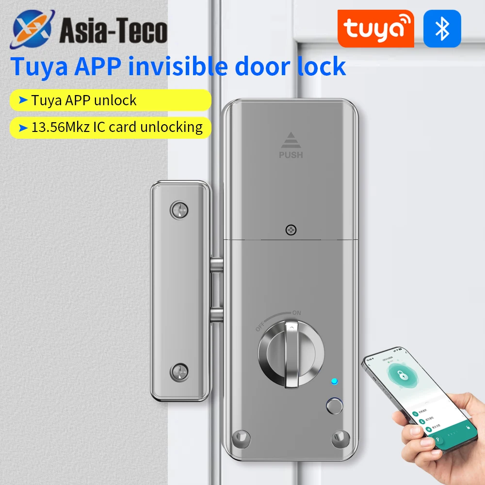 

Tuya Bluetooth Electronic Smart Door Handle Lock Invisible Unlock App Pin RFID Card Temporary Guest Password M1 Gateway to Wifi