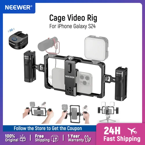 Imagen 1 del producto NEEWER-carcasa Universal para teléfono, plataforma de vídeo con obturador Bluetooth, empuñaduras laterales para iPhone 16 15 Pro Max 15 Pro Galaxy S24 Ultra