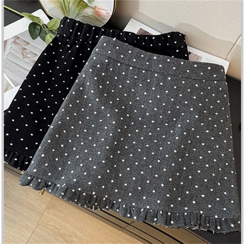 Gowyimmes New Spring Autumn Slim Women High Waist Dot Skirt Fashion Lady Aline Skirts Hip Pakadge Mini Bottomings Retro PD1761