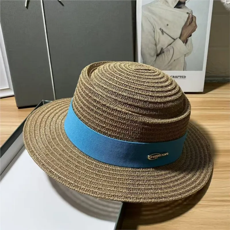 Flat-topped hat women's vacation flat-brim woven top