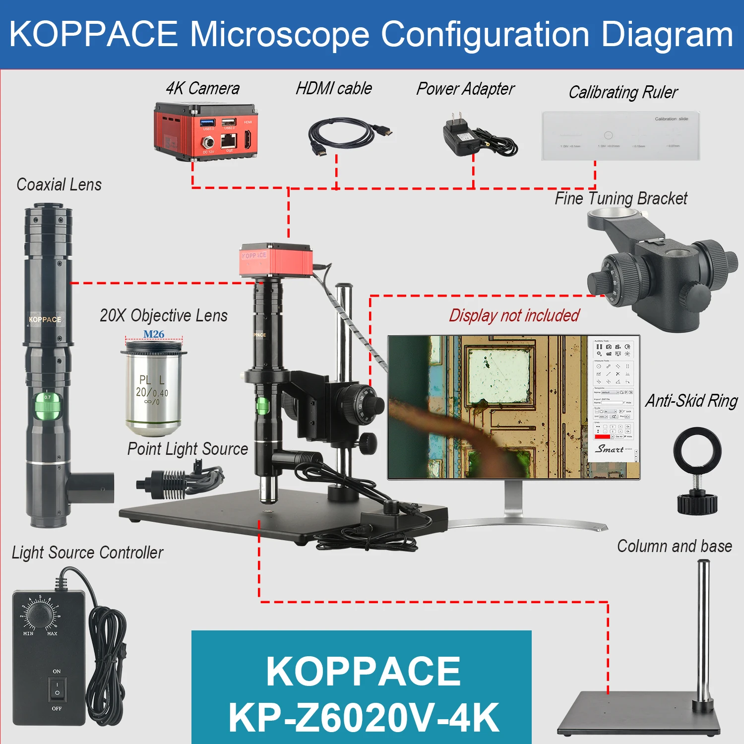 Microscópio eletrônico de luz coaxial KOPPACE 540X-3480X 4K 8,3 MP HD câmera pode tirar fotos e medidas