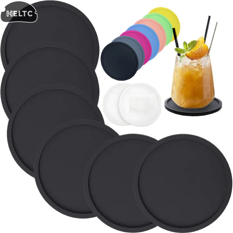 1PC Non Slip Silicone Cup Mat Drink Coasters Large Black Cup Coaster Set For Outdoor Drinks Anti Stain &Heat Resistant - Cup Tab