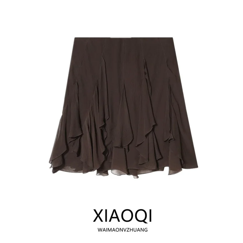 Spring 2026 Asymmetric Hem f Skirt Women's Design Sense Floral Lace Ci Commute Midi Skirt Loose Fit mid Waist