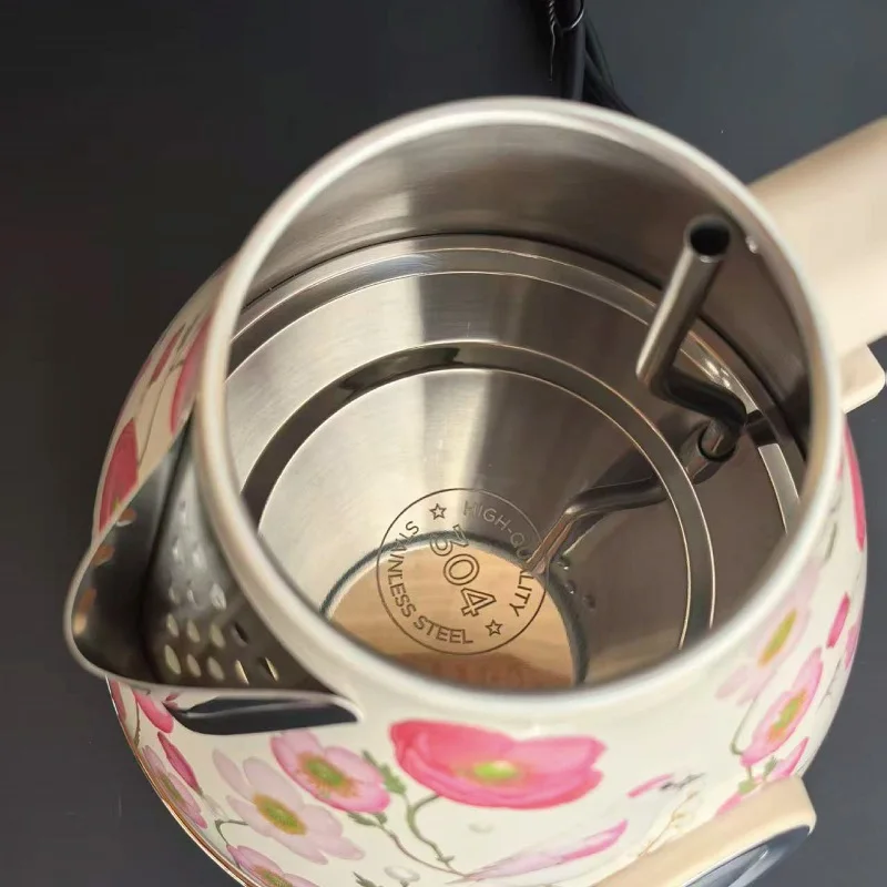 1.7L Retro Paint Printed Electric Kettle Auto Power Off 304 Stainless Steel Boiling Kettle With Temperature Display Teapot 1850W