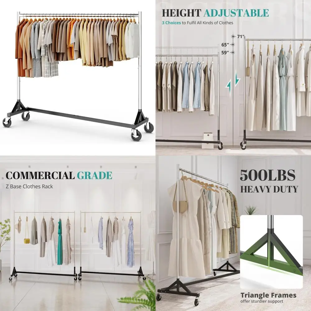 

Commercial Heavy-Duty Portable Rolling Clothes Rack for Hanging Garments, 500lbs Capacity, Long-Lasting Durability