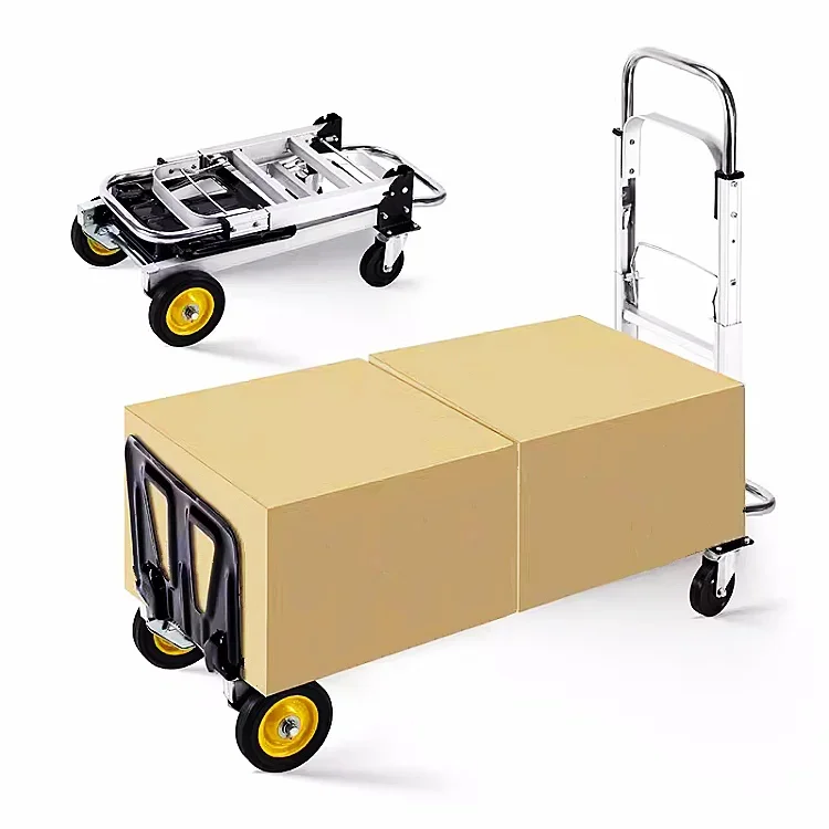 All-Aluminum Folding Four-Wheeled Hand-Pulled Luggage Trolley Shopping Trailer Courier Logistics