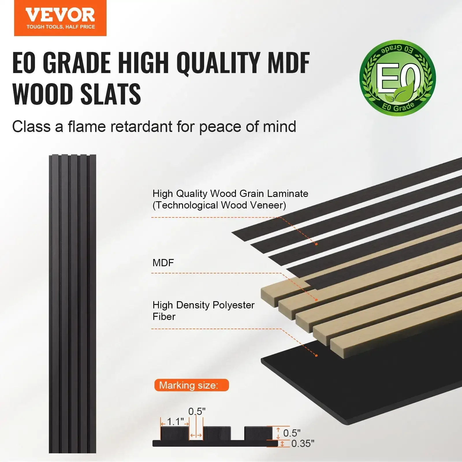 Akoestische panelen met houten latten 7,9 x 94,5 inch voor moderne wanddecoratie, zwart eiken