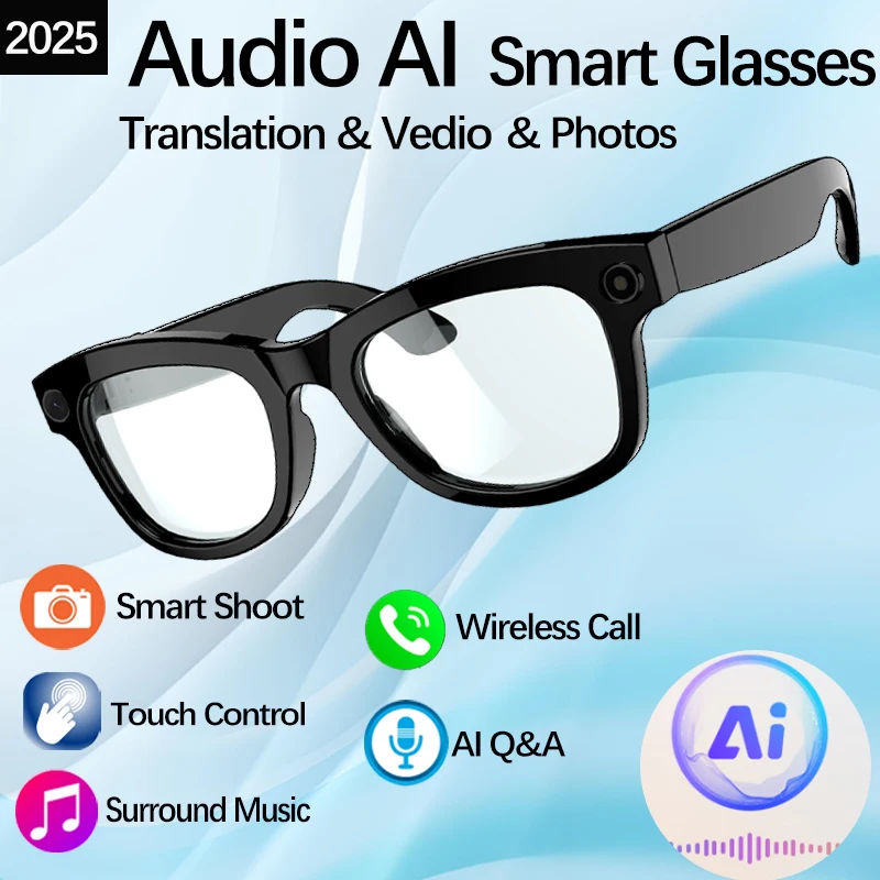 

Новинка 2025 года, умные очки с искусственным интеллектом, 8 МП, HD-камера, солнцезащитные очки, фото, видеорегистратор, двойной микрофон, анти-синие умные водонепроницаемые очки