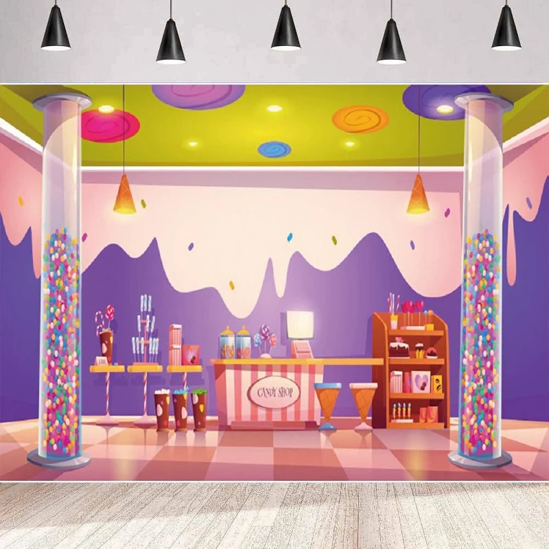 

Ice Cream Shoppe Photography Backdrop Candy Shop Sweet Ice Cream Lollipop Chocolate Shoppe Background Girls Happy Birthday Party