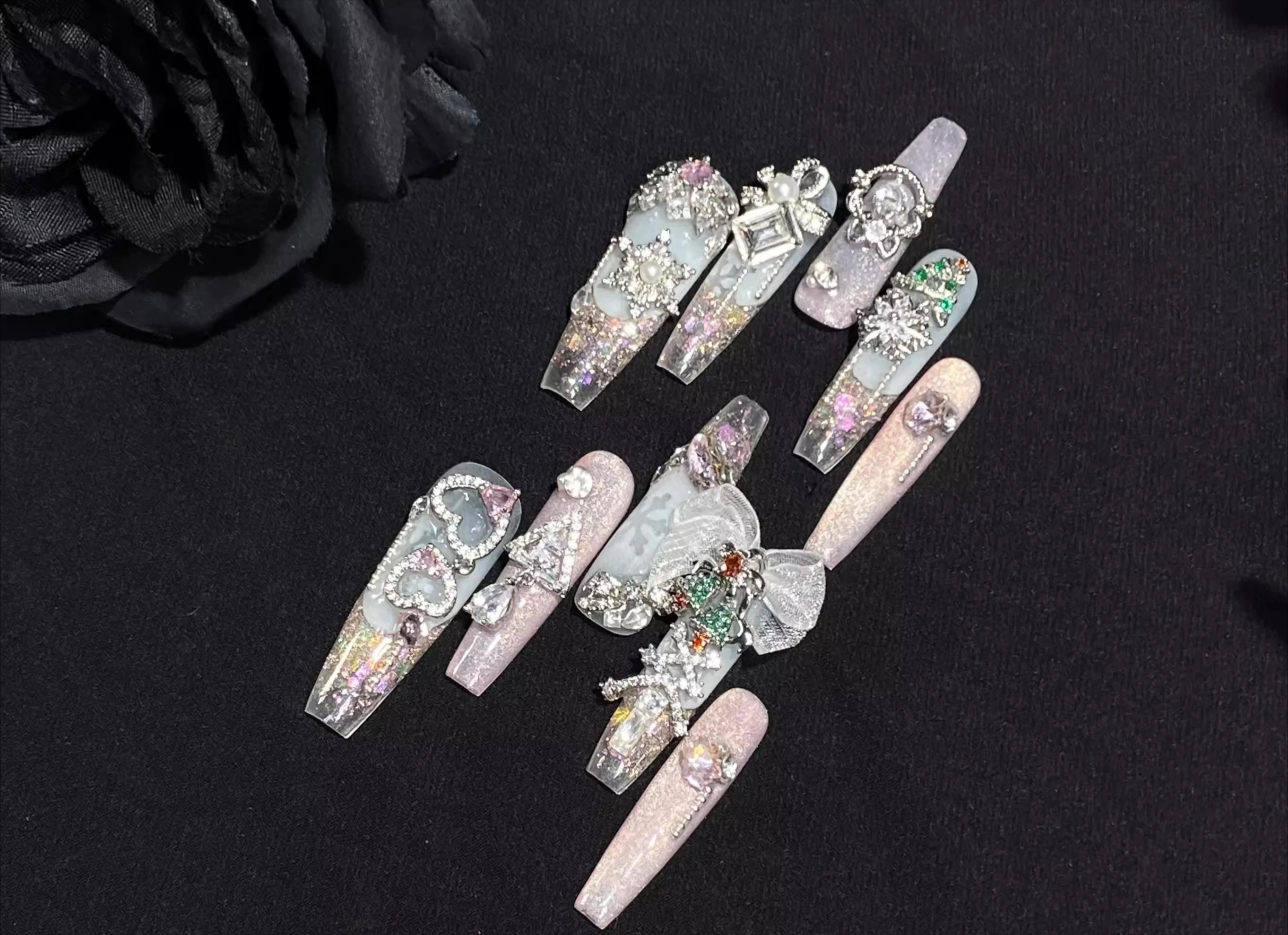 

Hand-worn Nail Powder Snowflake Winter White Bow Cat Eye Nail Patch Custom Products