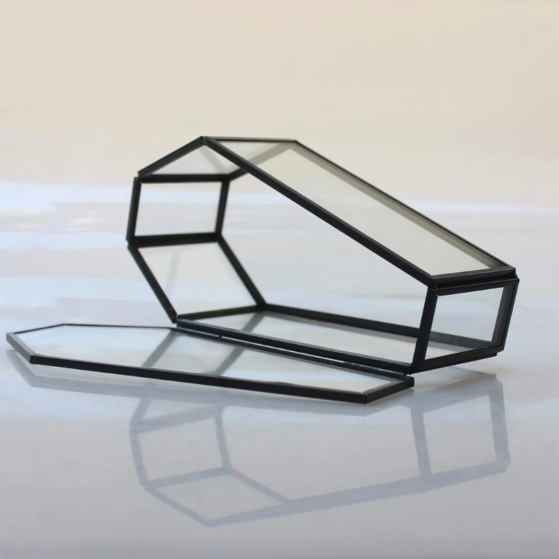 Elegant Glass Coffin Retro Jewelry Holder Halloween Themed Clear Glass Coffin Shaped Jewelry Box for Vintage Lover