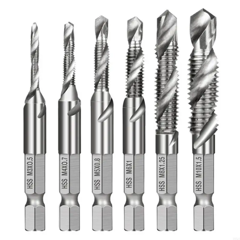 39xa 6pcs m3-m10 inct tap bits hss taps countersink deburr set metric bit 1/4-дюймовый шестнадцатеричный