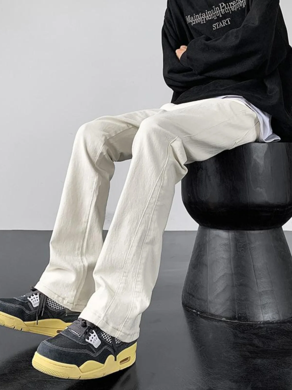 

Men's Casual Loose Fit High Waist Denim Jeans Vintage American High Street Sle Straight Leg Wear Resistant Autumn Faion