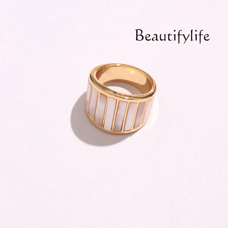 

Белое кольцо с рябчиком в полоску, нишевый дизайн, позолоченное французское модное кольцо с холодным ветром