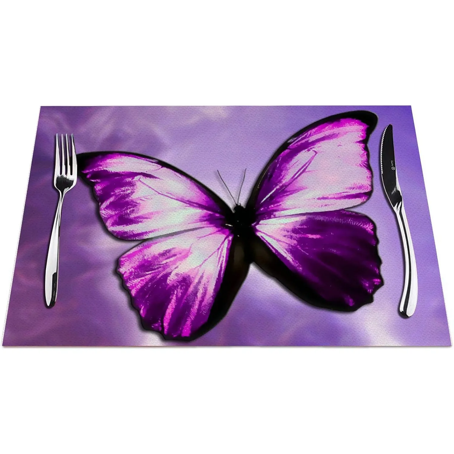 Purple Butterfly Placemats Set of 4 Magical Mystical Purple Butterfly Placemats Heat Resistant for Dining Table 18x12 Inch