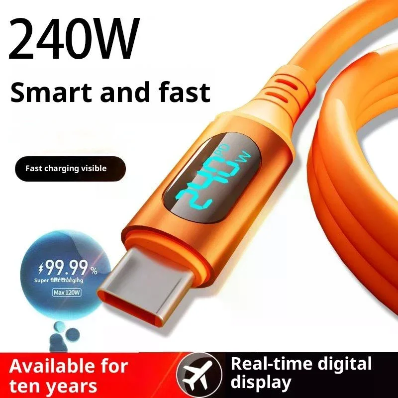 1Pcs 240W USB Type C LED Digital Display Cable 6A USBC To Type C Fast Charging For HUAWEI Charge Cord Accessories