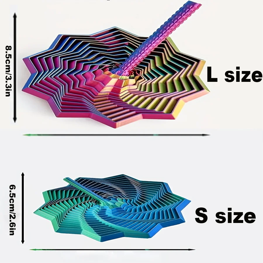 1Pc Random Color 3D-Printed Star Fidget Spinner Set - 2 Sizes with Gradient Rotating Polygons, Expandable Sensory Desktop Decor