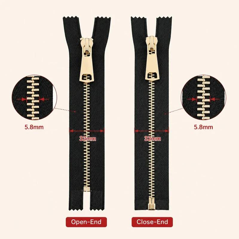 2/5/10Pcs 5# 15-80cm Metal Zipper Close Open End Zip for Down Coat Bag Garment Repair DIY Sewing