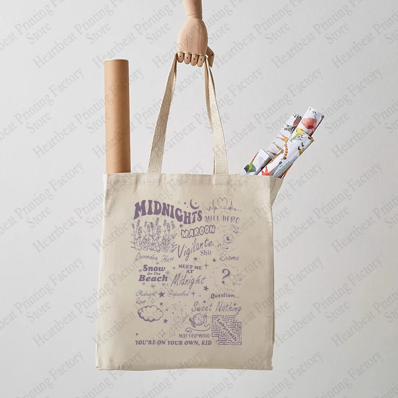 Midnights Album Pattern Tote Bag TS Merch Casual Canvas Shoulder Bag Shopping Bag Best Gift for Swiftie Music Lover