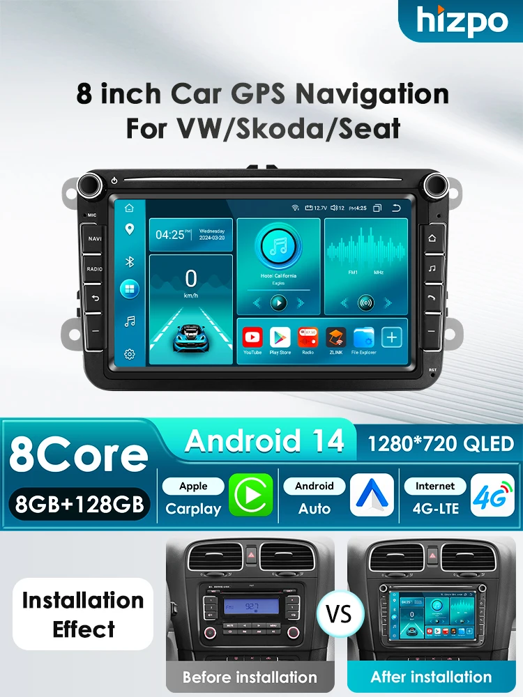 8 ''Scherm 2din Android Autoradio Multimedia Video Player voor Volkswagen Skoda VW Tiguan Touran Caddy Jetta Polo passat Seat GPS - afbeelding 2