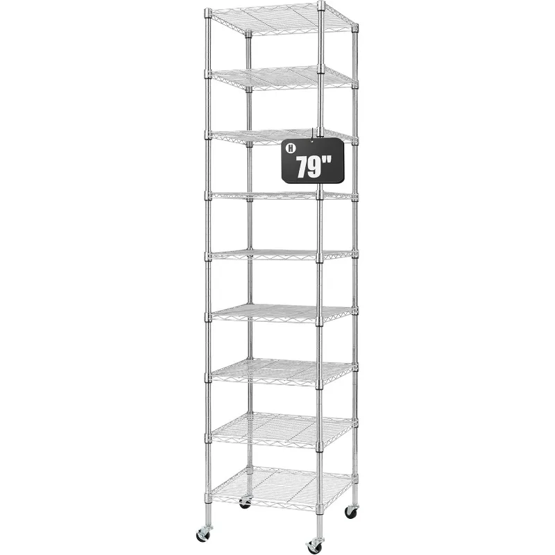 Heavy Duty 9 Tier Wire Shelving with Wheels 18x18x79-inches 9 Shelves Metal Storage Rack Thicken Steel Tube, Pantry Shelves