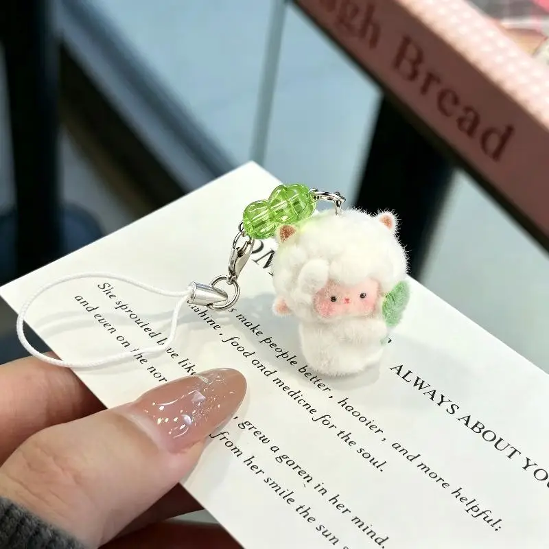 Cute Flocking Sheep Keychain For Women Mini Lamb Doll Pendant DIY Handmade Bag Charms Phone Strap Car Keychain Accessories Gift