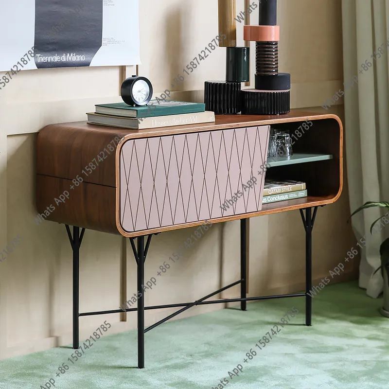 Nordic medieval retro black walnut multi-grid color matching drawers, porch cabinets, living room household small apartment