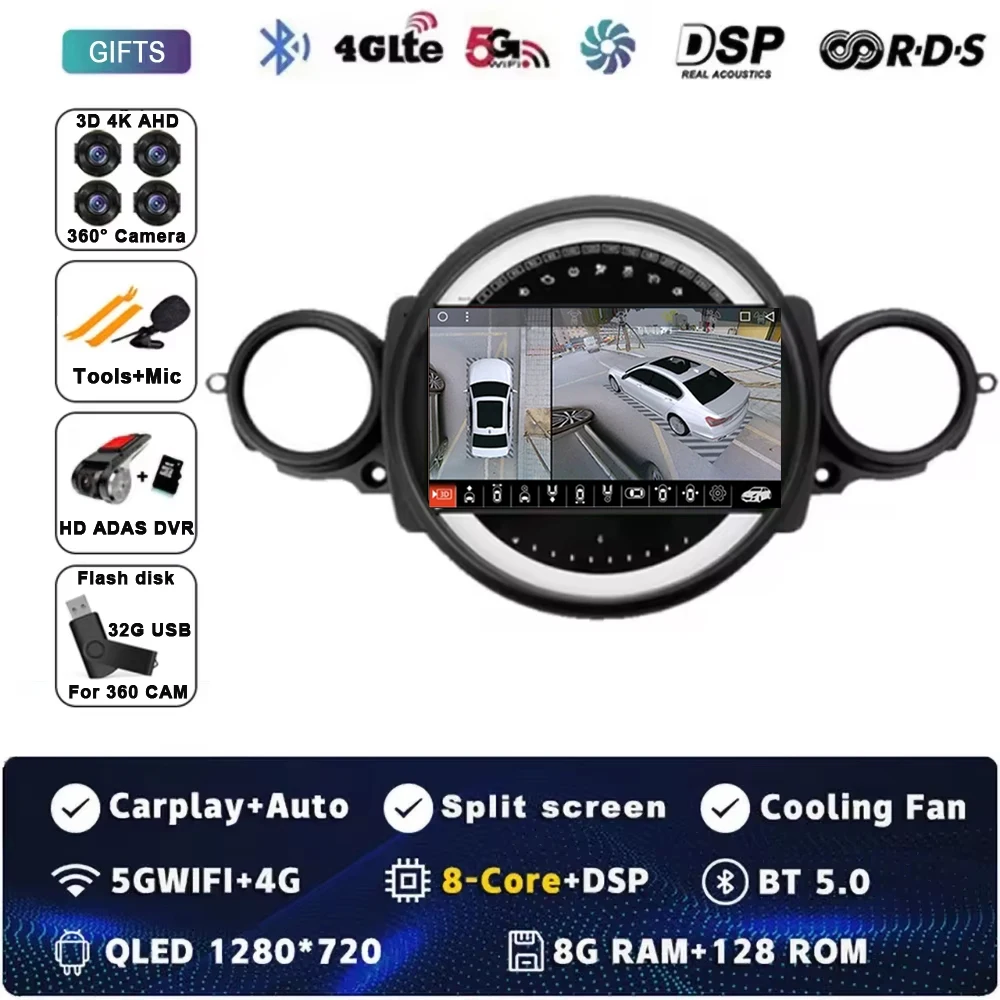 Android 15 Voor BMW MINI COOPER R56 R60 2007-2014 2 K QLED Android Autoradio Multimedia stereo Speler AI Voice CarPlay Head Unit