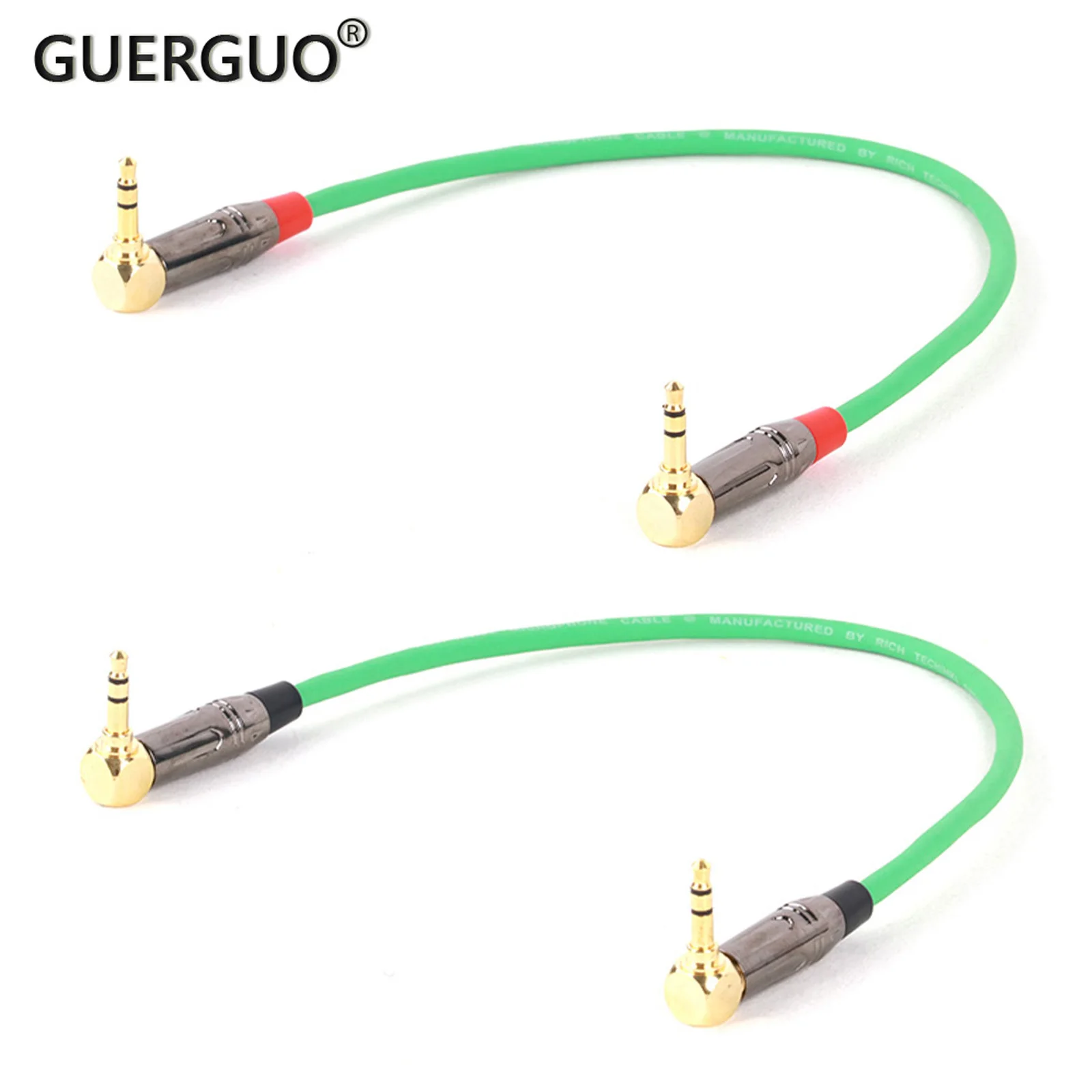 GuerGuo Right Angle Dual 3.5mm 1/8 Inch Stereo TS Male Jack to Straight Patch Cable For PA systems Mixers Microphones 0.3M-15M