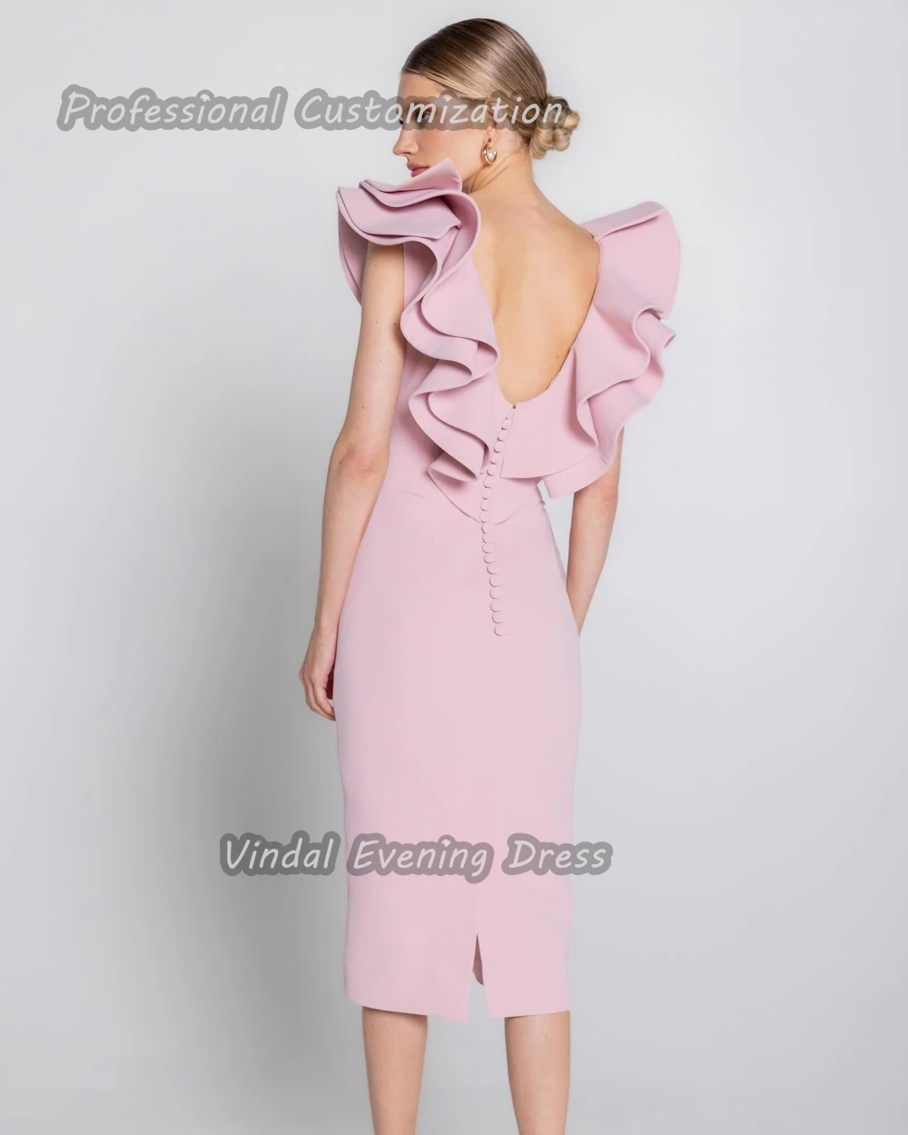 Vindal Knee length O-Neck Prom Dress Straight luxurious Ruffle Crepe Breast Padding Elegant Short Sleeves  السعود For Woman 2024