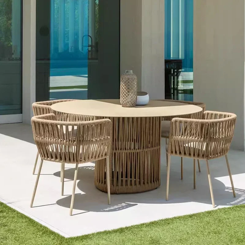 Table and chair open-air courtyard dining  garden outdoor rattan leisure tea combination outdoor furniture