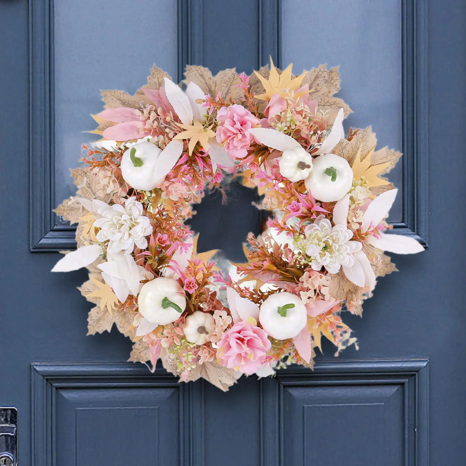 

Autumn Wreath Flowers Round Rustic Halloween Artificial Wreath for Thanksgiving Day Fireplace Indoor Outdoor Festival Home Decor