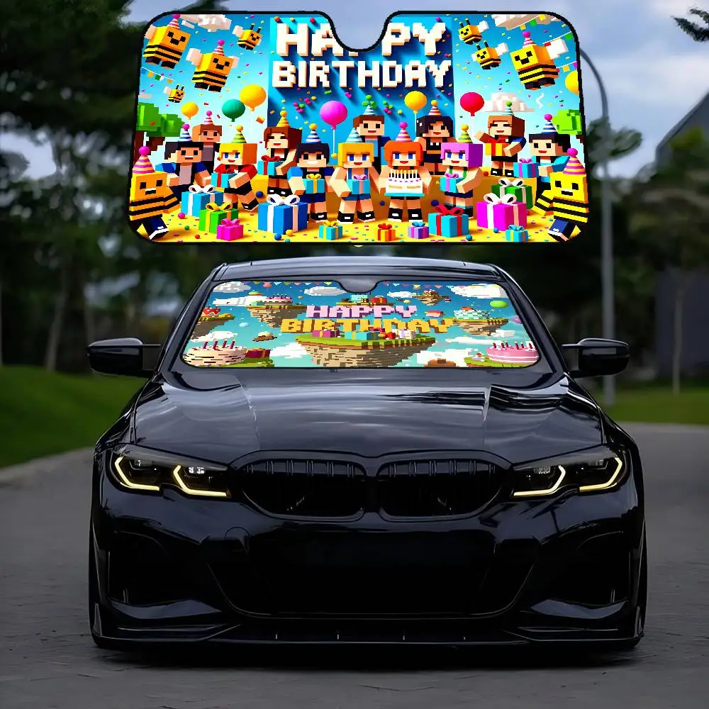 

Мультяшный пиксельный стиль с днем рождения, персонализированный солнцезащитный козырек на лобовое стекло, автомобильный козырек от солнца, авто солнцезащитный козырек, автомобильные чехлы, защита автомобиля