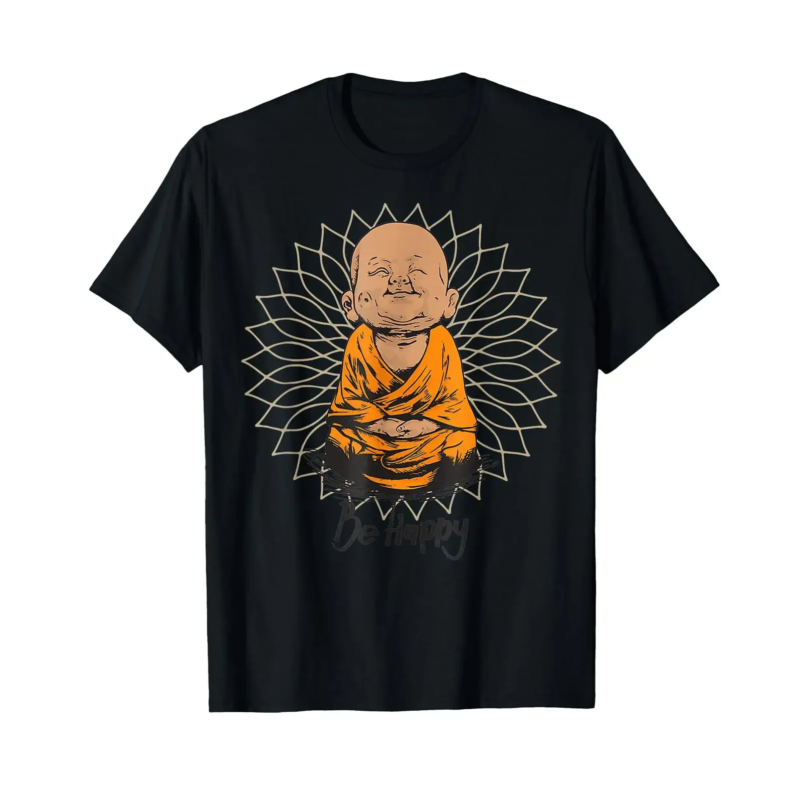 Be Happy T Shirt Zen Little Baby Buddha Mandala  vintage Washed Stretched designer clothes Top For Everyday Wear Slightly