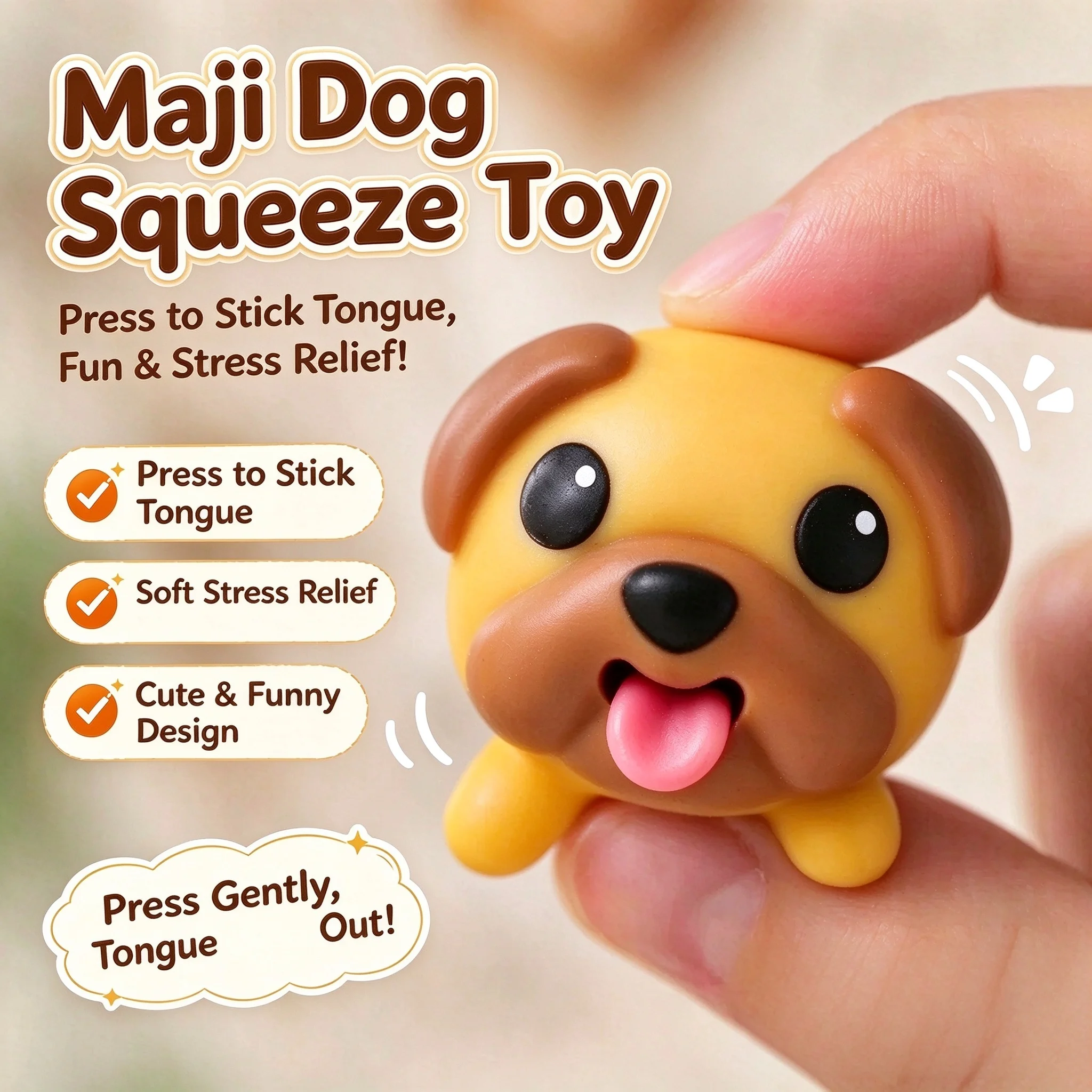 Maji Dog Squeeze Toy Press Tongue Out Cute Puppy Stress Relief Fidget Toy Mini Kawaii Desktop Decoration Funny Novelty Gift