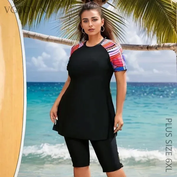 Maillot de bain 2 pièces patchwork pour femmes, grande taille 6XL, tankini, grand, musulman, taille haute, tenue de plage, 2025